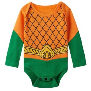 Body manches longues bébé inspiré du costume classique d’Aquaman.