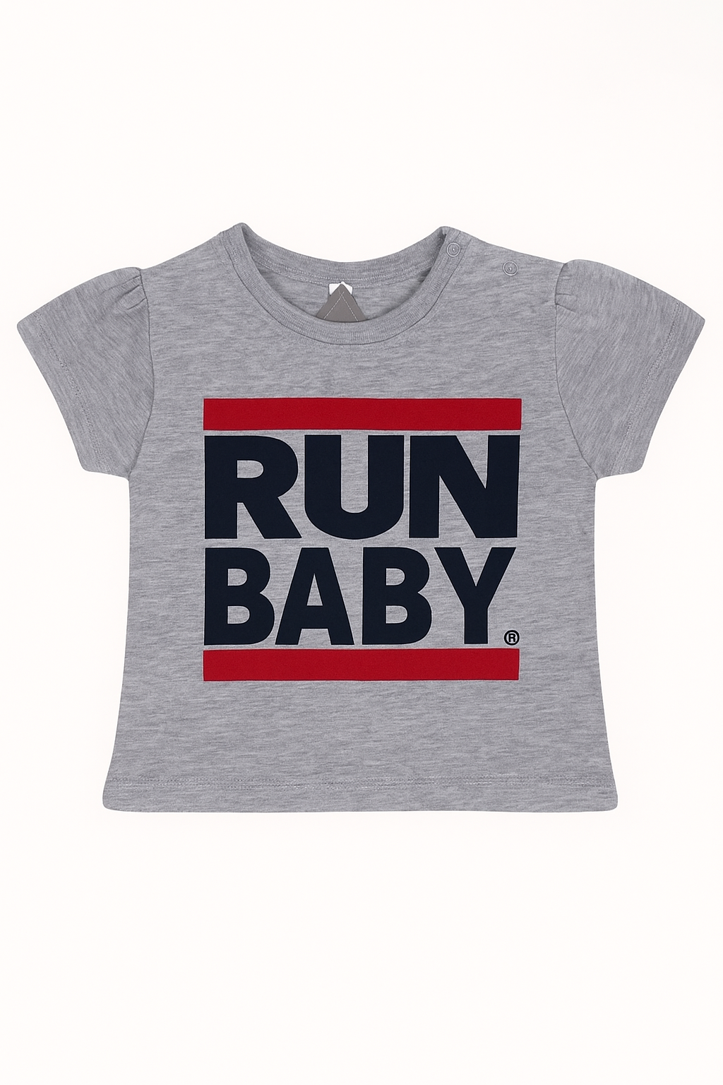 T-shirt bébé gris chiné RUN BABY à manches bouffantes plissées