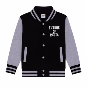 Veste noire enfant “I Am The Future of Metal” avec manches grises — vue de face