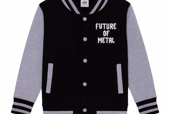 Veste noire enfant “I Am The Future of Metal” avec manches grises — vue de face