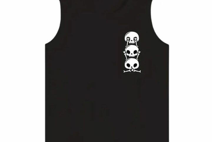 Débardeur Skull pour enfant avec imprimé de crânes de dessin animé et coupe sans manches.