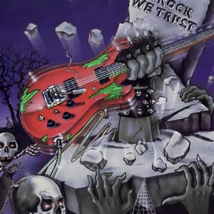 Gros plan sur le motif zombie et guitare du t-shirt enfant Hard Rock Zombie.