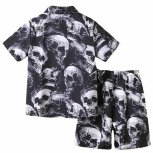Short bermuda noir avec taille élastiquée, faisant partie de l’ensemble Skulls pour enfants.