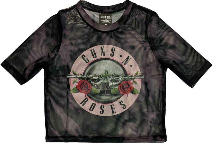 Crop-top Guns N' Roses en maille filet avec imprimé rose tie & dye