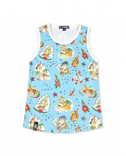Débardeur imprimé Aloha en coton bio pour enfants, motif tropical.