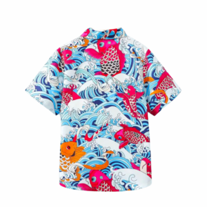 Dos de la chemise enfant "Carpe Koi" montrant la continuité du motif japonais.
