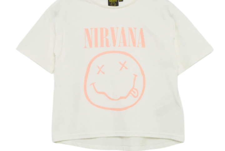T-shirt enfant Nirvana, vue avant avec logo smiley emblématique du groupe Nirvana.