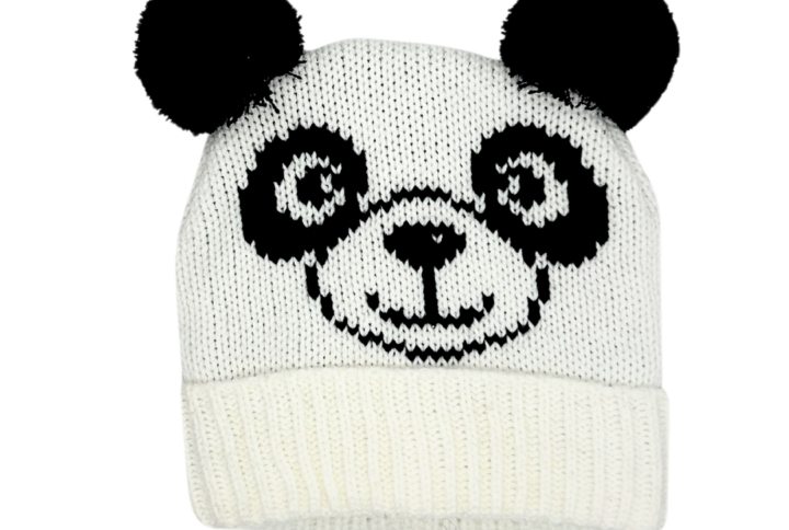 Bonnet panda, vue de face, idéal pour les bébés et enfants fans de rock.