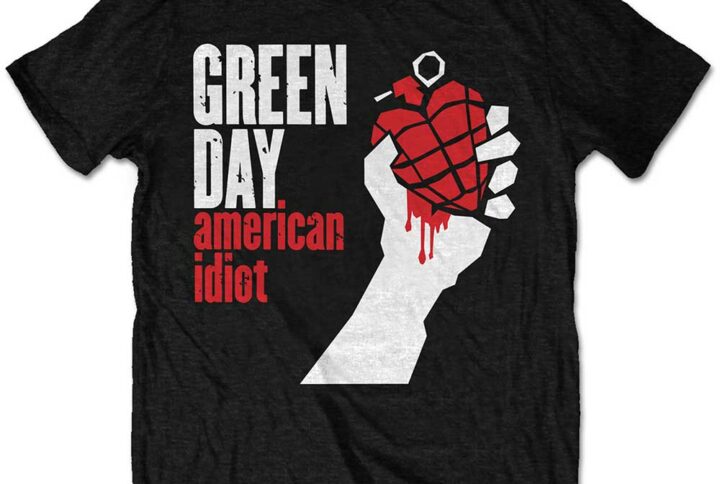 T-shirt enfant noir Green Day American Idiot avec logo imprimé sur la poitrine – vue de face