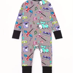 Dos du pyjama bébé rock avec imprimé musical