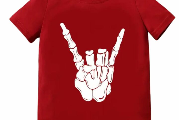 T‑shirt garçon motif main squelette Rock & Roll, vue de face