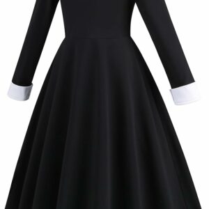 Robe noire enfant à col blanc avec mini-pochette, style Wednesday Addams, vue de face