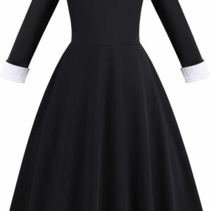 Dos de la robe noire enfant style Wednesday Addams, col blanc contrastant